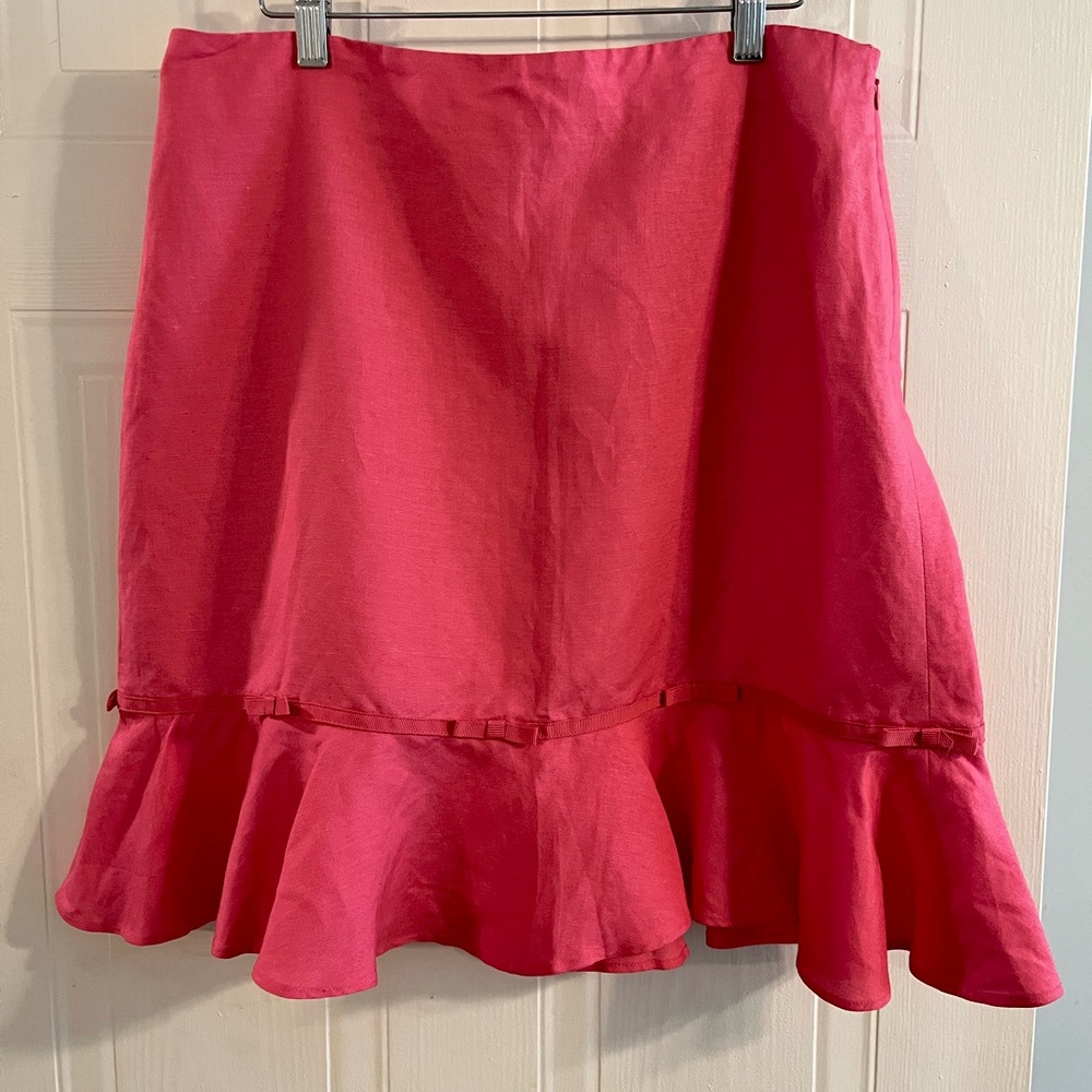 HOT PINK Y2K LINEN RUFFLE SKIRT - SIZE 14